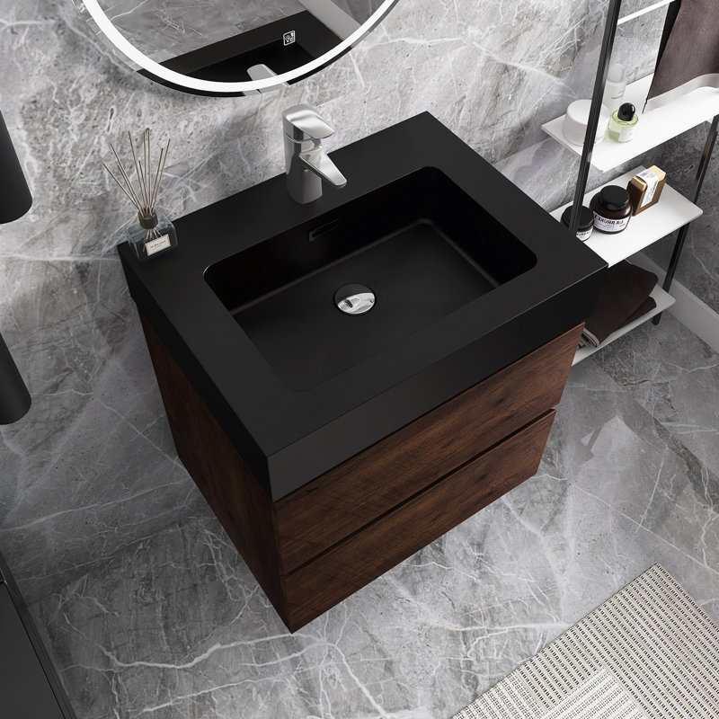 Meuble-lavabo mural simple 24 po avec comptoir 24 po, Noyer