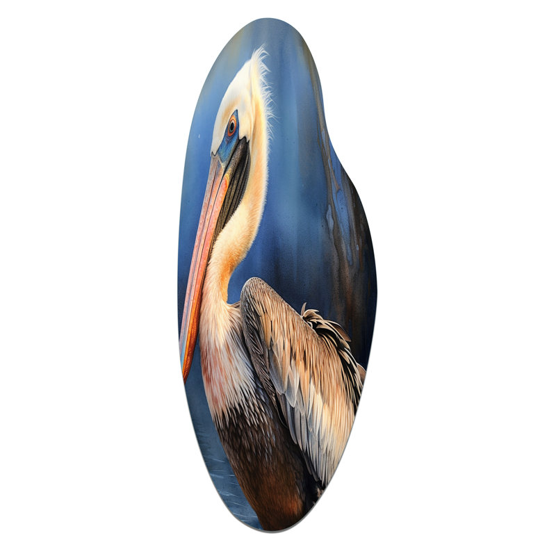 Majestic Pelican II - reproduction d'art asymétrique en métal sur pélican, sculpture murale en métal courbé