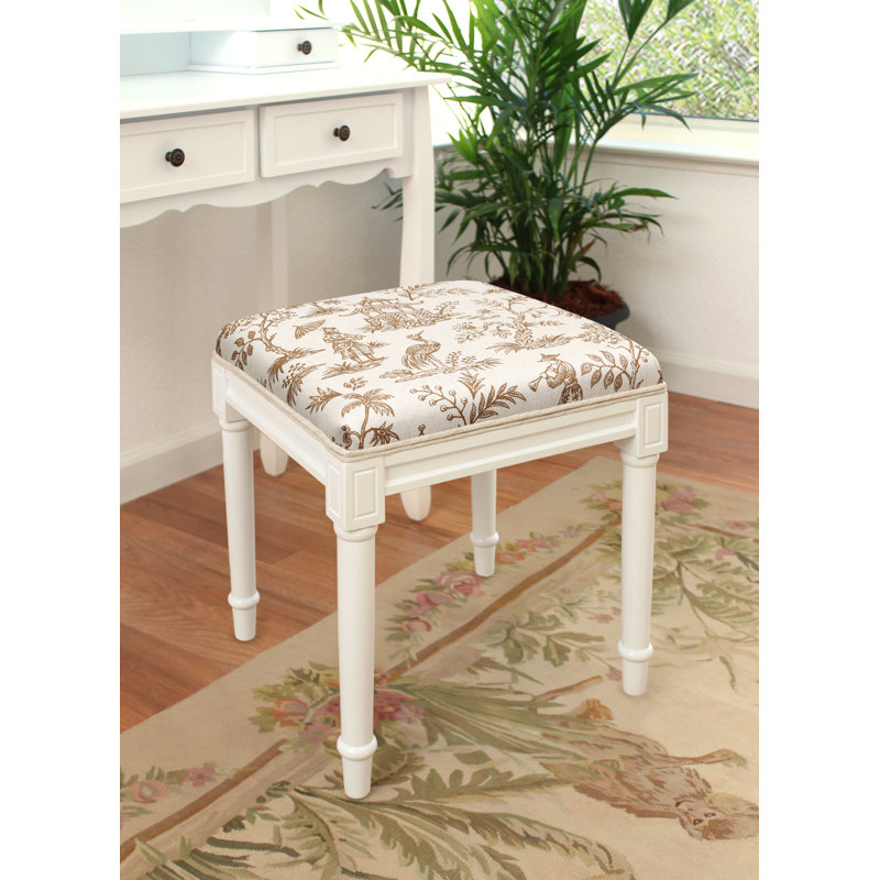 Tabouret de coiffeuse en lin gris Camiah, Blanc cassé, Caramel