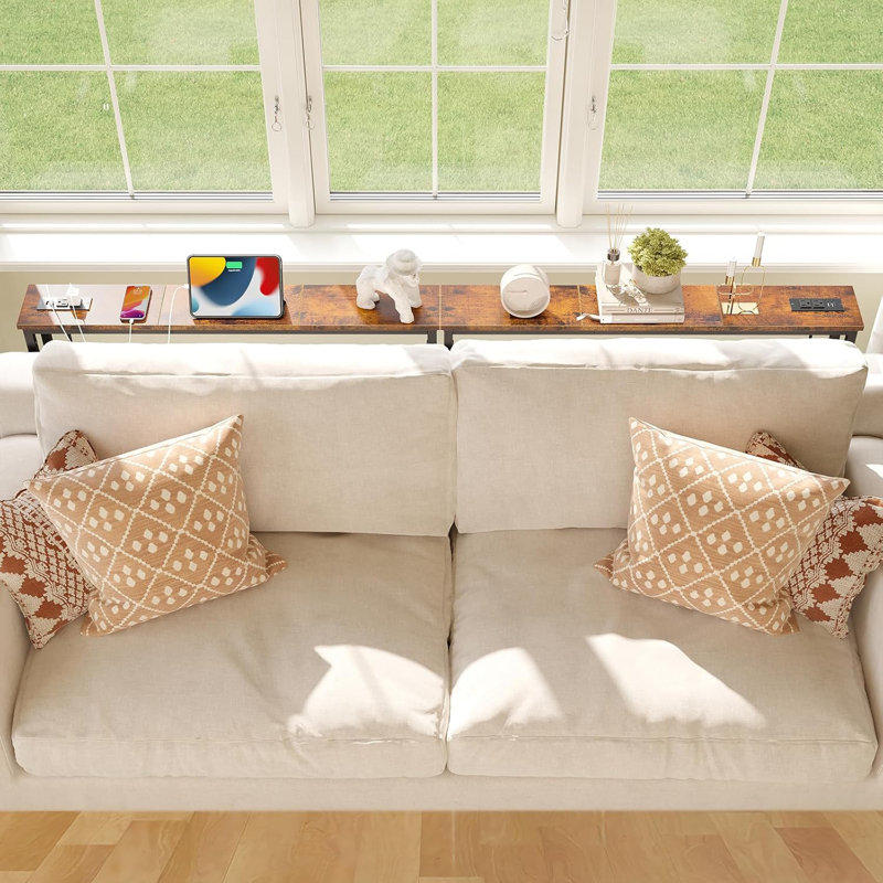 Narrow Console Sofa Table With Built-In Power Outlets And USB Ports, Behind Couch Table With Charge Station And Extension Cord For Living Room