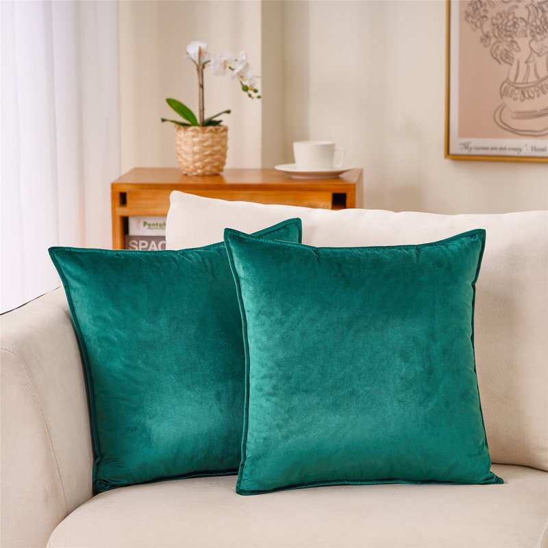 Solid Colour Velvet Reversible Pillow Cover, Dark Green, 16" H x 16" W