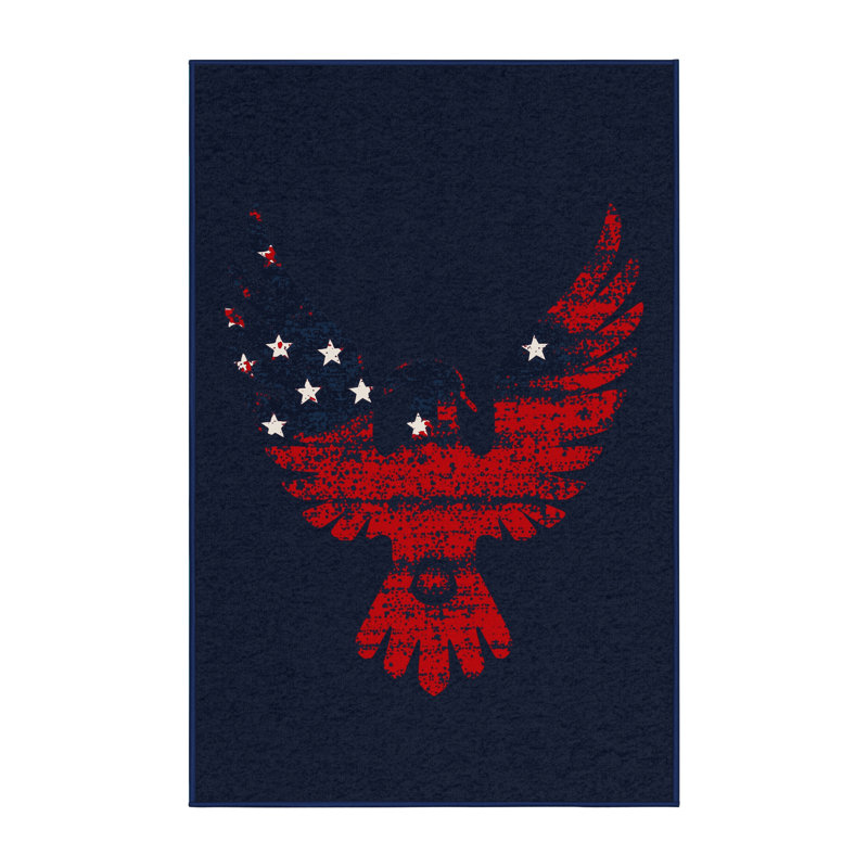 Soft Plush Faulk July 4Th Modern & Contemporary Abstract Area Rug in Gray – Navy Binding, 2x5