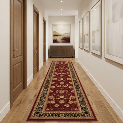 Tapis de couloir intérieur rouge / noir en oléfine 2 pi 8 po x 10 pi Abdoulaye