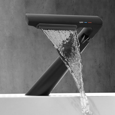 6.2"H Solid Brass Single Hole Bathroom Sink Faucet Waterfall Bathroom Faucet with Adjustable Aerator