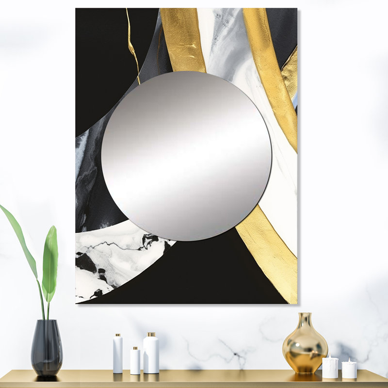 Ebben noir et or Harmony of Marble IV - grand miroir mural en marbre, miroir décoratif moderne, impression d'art en métal