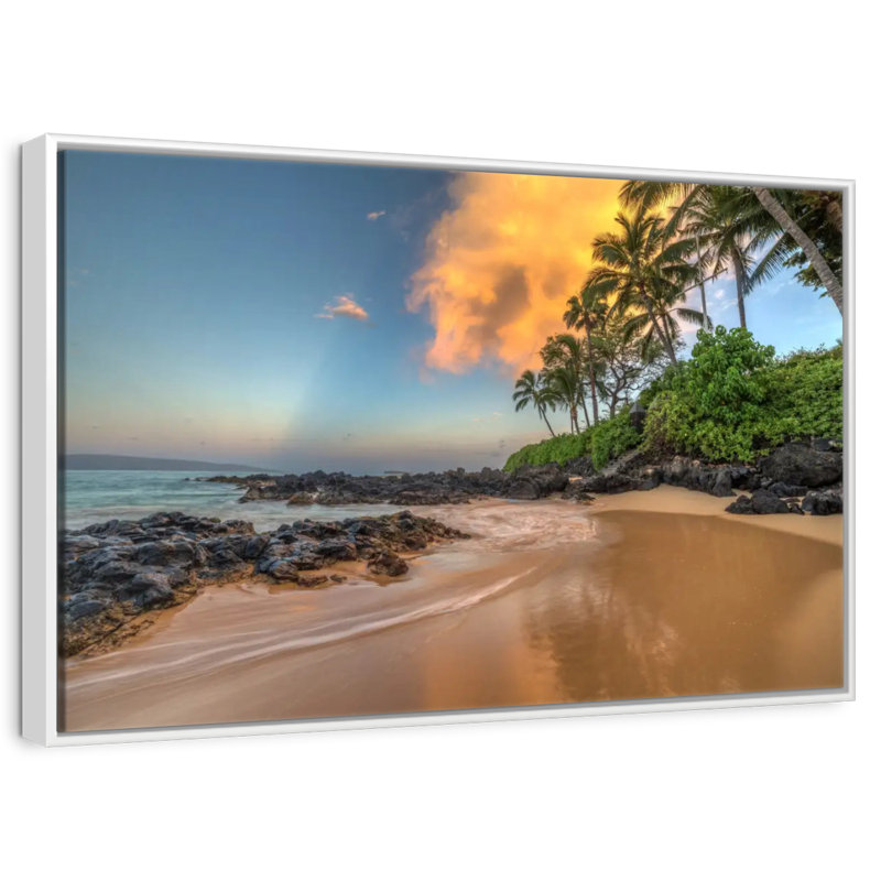 Lever de soleil Secret Cove, Cadre flottant blanc, 31 po x 21 po