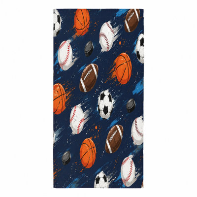 Serviette de plage 1Pcs Sports Balls, avec des graphiques de basketball, de football, de baseball, de soccer et de hockey dans un design dynamique et coloré. Grande microfibre, parfaite pour la natation, les voyages, les activités de plein air, unisexe.