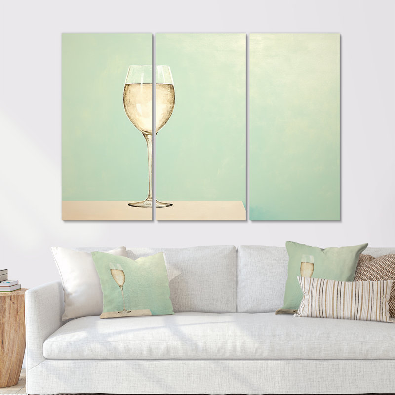«Green Champagne Glass Sips Simplicity I», ensemble d'art mural sur toile champagne, H 32 po x l 48 po