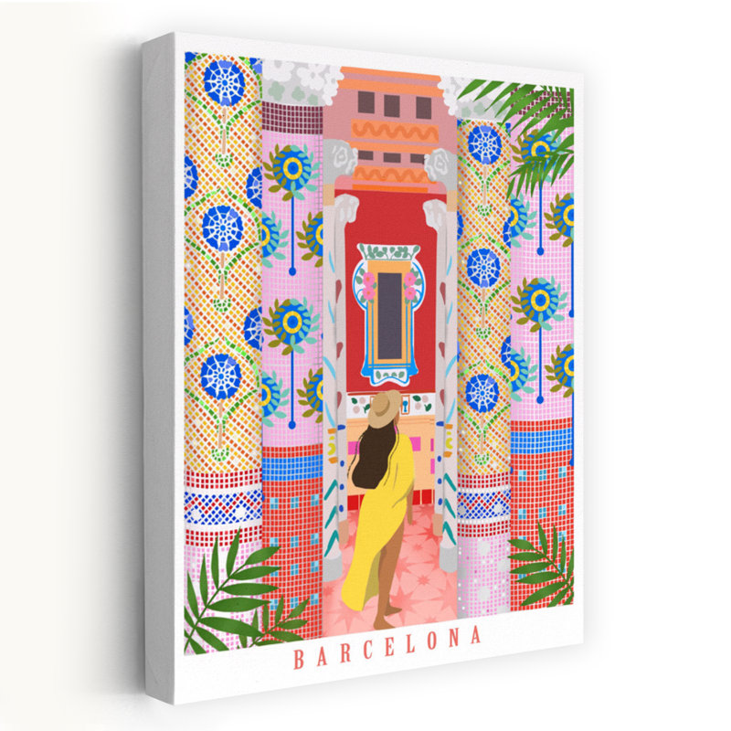 Affiche murale représentant l'architecture abstraite et colorée de Barcelone, H 18 po x l 12 po