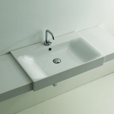 WS Bath Collections Cento 17.7'' Glossy White Ceramic Rectangular Bathroom Sink with Overflow