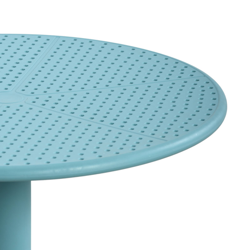 Updike Outdoor 3-Piece Plastic Bistro Dining Set With Iron-Leg Chairs, Sky Blue
