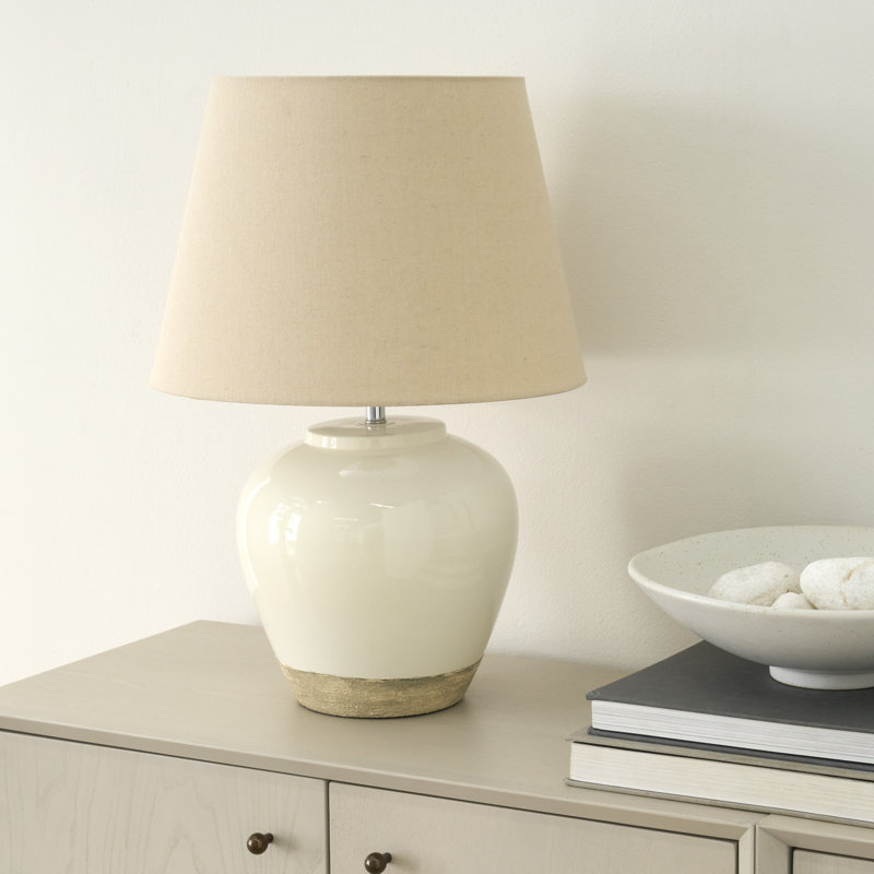 Lampe de table en céramique Leisha, Beige, Blanc / Brun clair