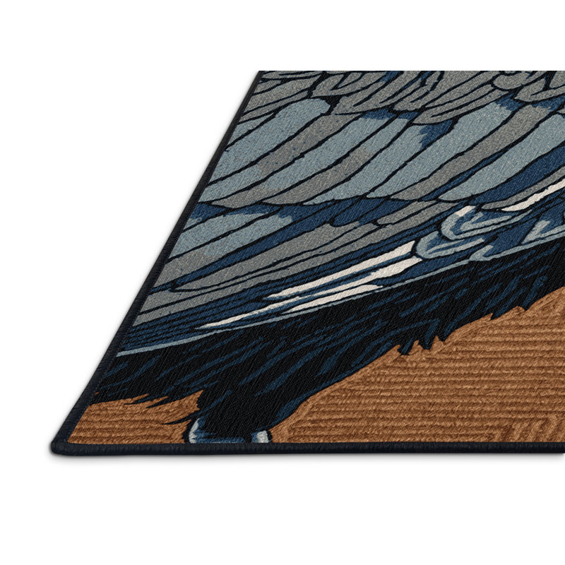 Washable Large billed Crow Birds Area Rug, Round 7'