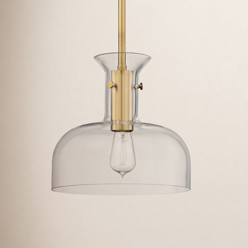Luminaire suspendu en forme de dôme à 1 lumière Mayer, Laiton vieilli, H 11,5 po x l 12 po x P 12 po