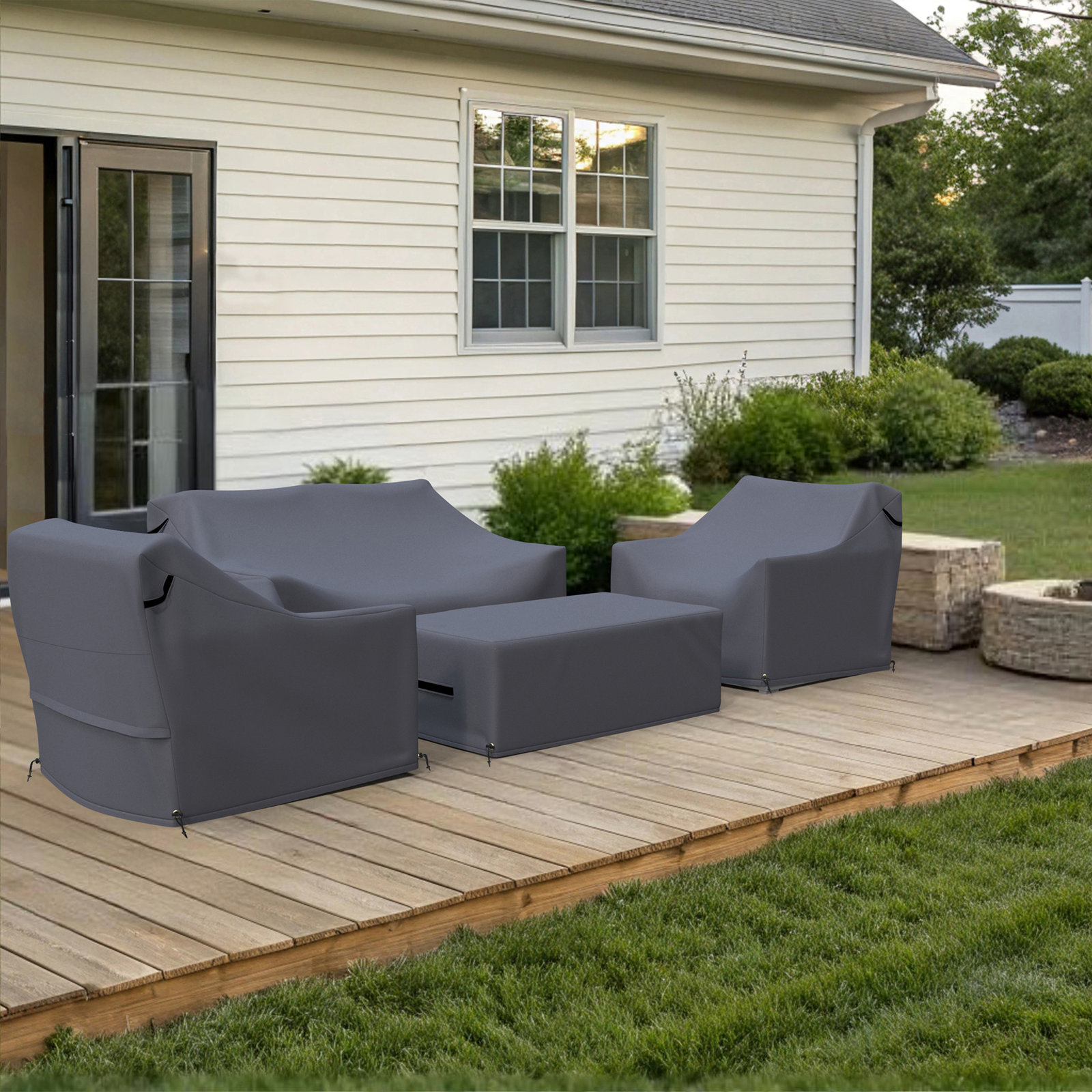 Donnie Acacia 4- Piece Outdoor Conversation Set Cover For Sofa Seating Group With Cushions