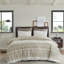 Housse de couette en coton double / grand, chenille, touche romantique, imprimé, réversible taupe, fermeture à boutons, décor lavable à la machine, chic