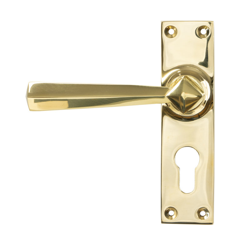 Straight Lock Door Handle, Polished Brass
