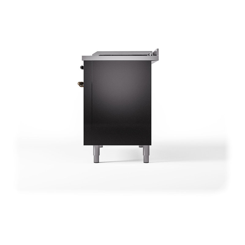 ILVE Nostalgie II Noblesse 48 in Dual Fuel Range, 8 Burner, Griddle, Natural Gas, Glossy Black/Burnished