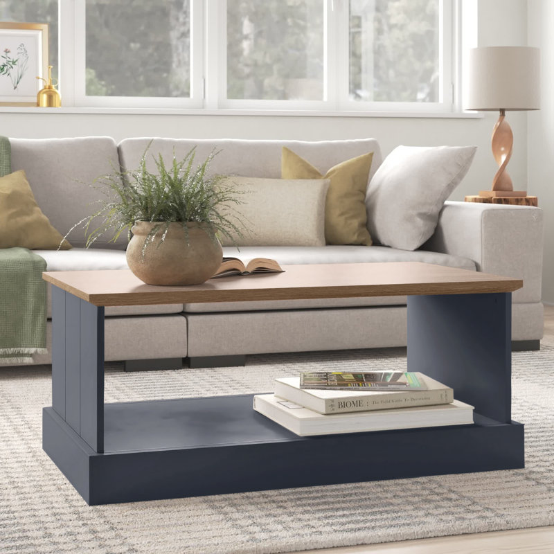Brielle Floor Shelf Coffee Table with Storage, Slate Blue