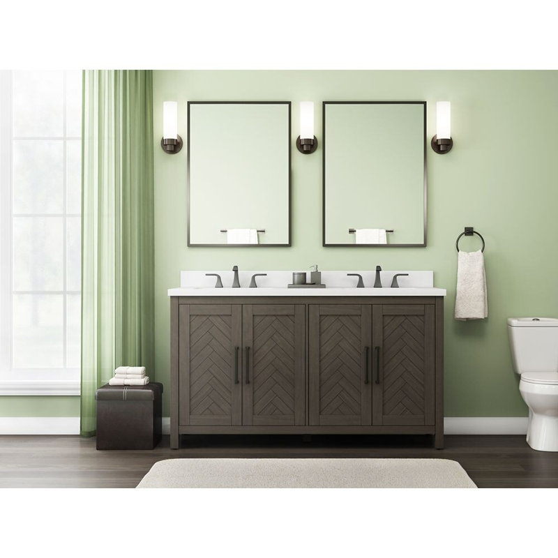 Leary 60-Inch W X 20-Inch D Centre Rectangle Basins Vanity Top In White Engineered Stone