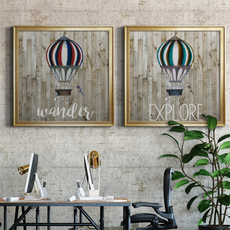 «Young Explorer I», ensemble de 2 reproductions d'art encadrées, H 30,5 po x l 61 po x P 1,5 po, Toile encadrée d'or