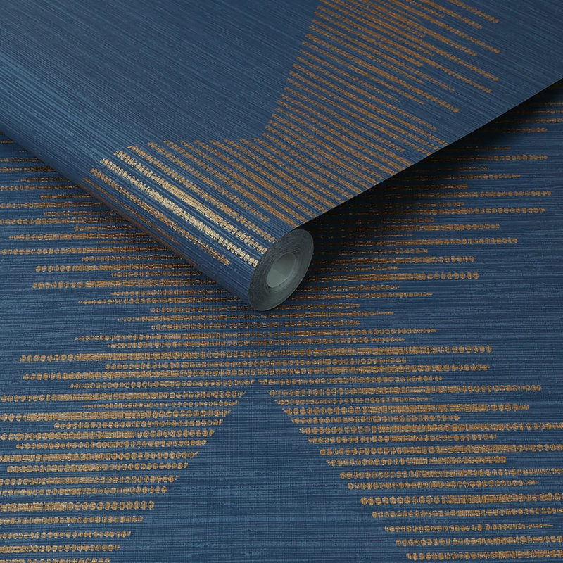 Zen Geometric Metallic Wallpaper Double Roll, Navy/Cooper