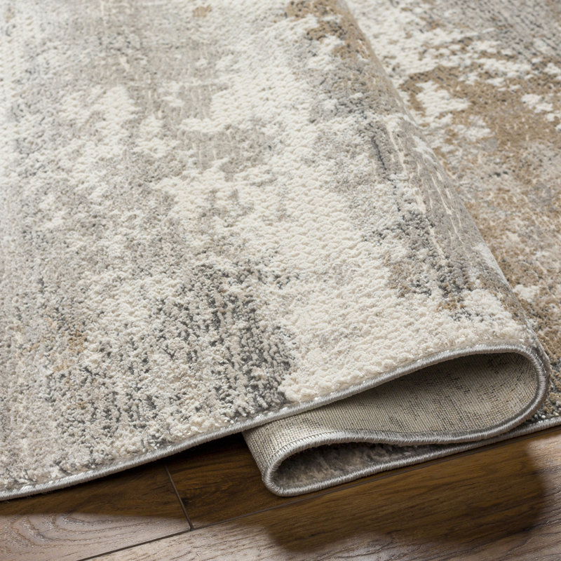 Everee Rectangle Machine Woven Polyester Area Rug in Beige/Gray, Rectangle 5'3" x 7'