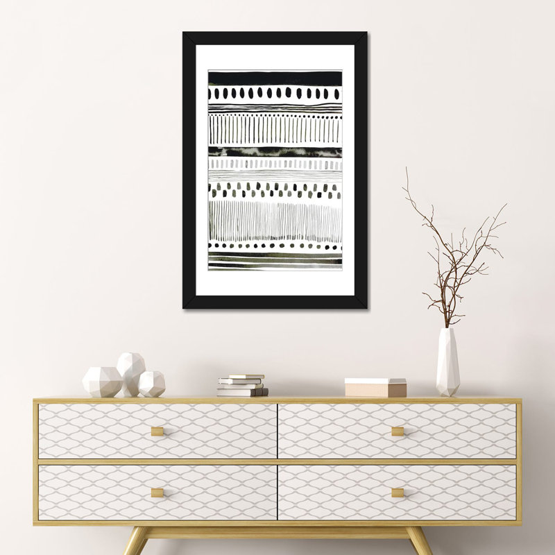 «Watercolor Abstract V», impression sur toile, H 24 po x l 16 po x P 1 po, Papier d'art encadré noir, Blanc