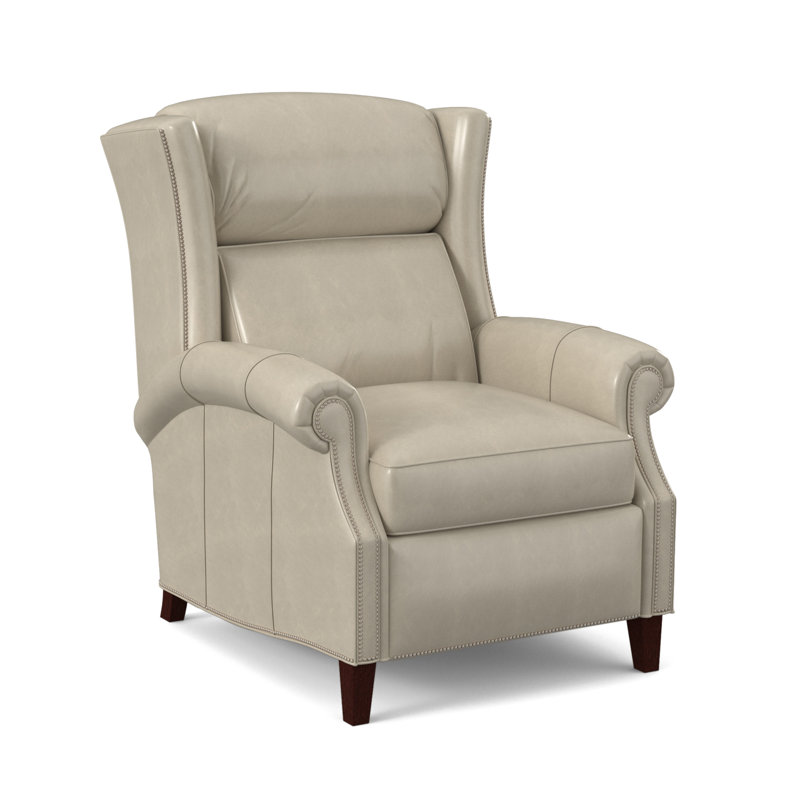 Broderick Recliner, #9 Pewter, Anilina Cacao Genuine Leather, Mahogany