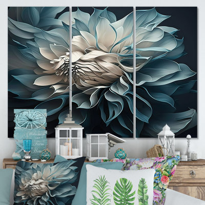 Fleurs de dahlia bleu et blanc Desislava I - impression de 3 pièces