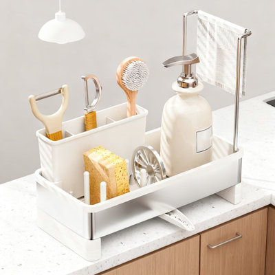 Organisateur de chariot de cuisine avec bec rotatif, porte-brosse amovible et porte-serviettes amovible pour le rangement sur le comptoir