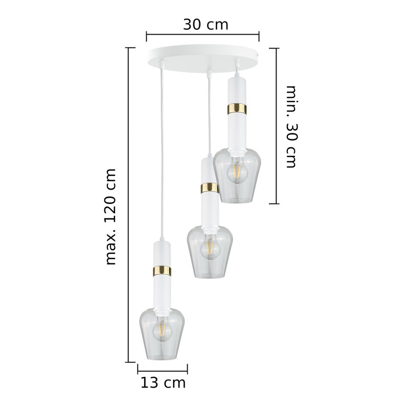 Bissonet 3 - Light Cluster Pendant, White/Gold