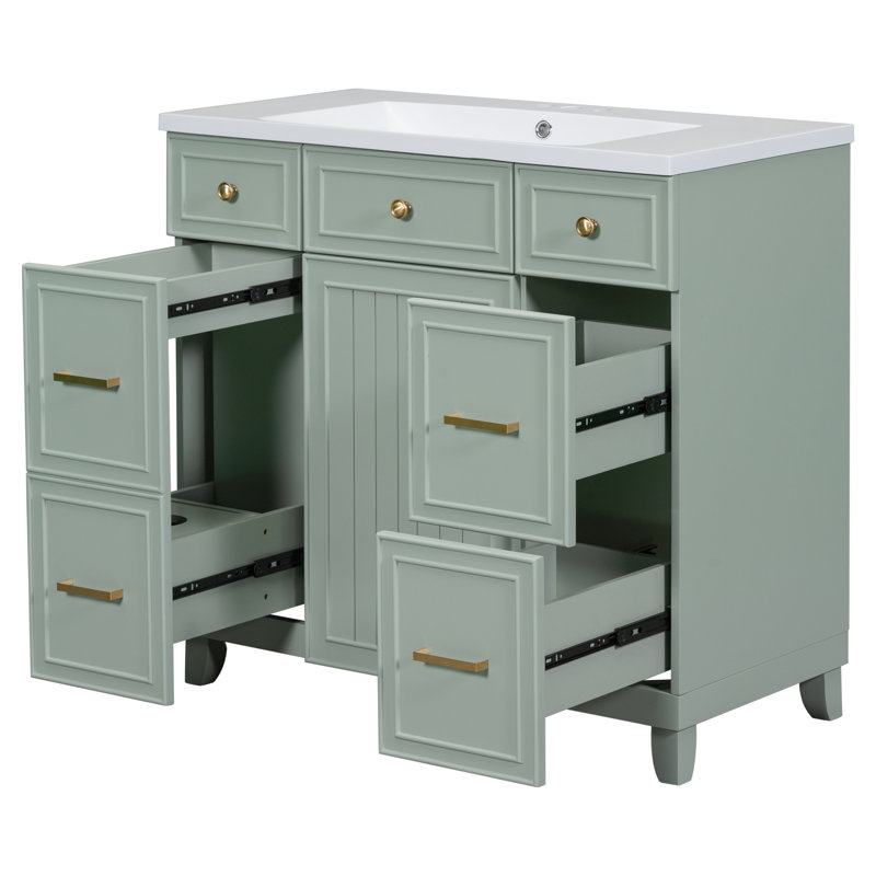 Meuble-lavabo simple 36 po avec comptoir, Vert, Or