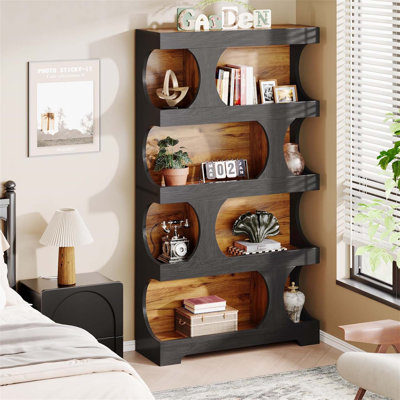 Grande étagère de rangement autoportante moderne en S à 71 niveaux de 71,26 pouces, parfaite pour le salon, le bureau et la chambre à coucher