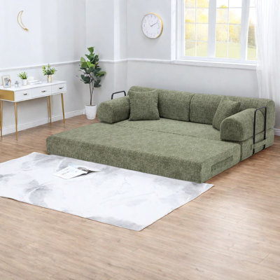 Canapé-lit multifonctionnel convertible, tissu vert doux pour la peau, style moderne pour salon ou chambre à coucher