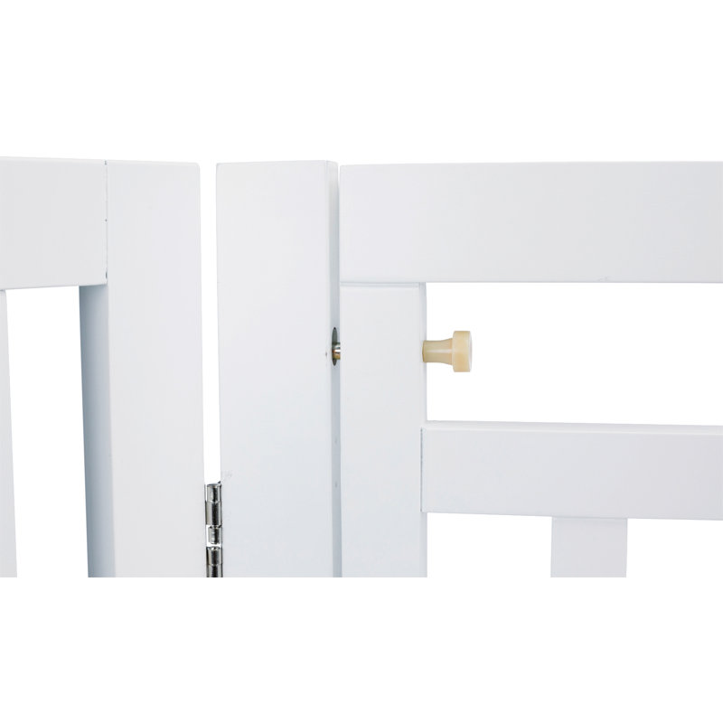White Freestanding 4-Panel Wooden Pet Gate with Walk-Through Door