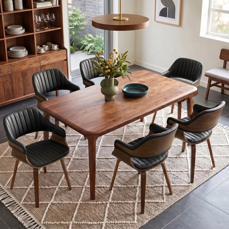 Chaise de salle à manger rembourrée en bois courbé de style moderne du milieu du siècle Dowden avec accoudoirs, 4, Brown
