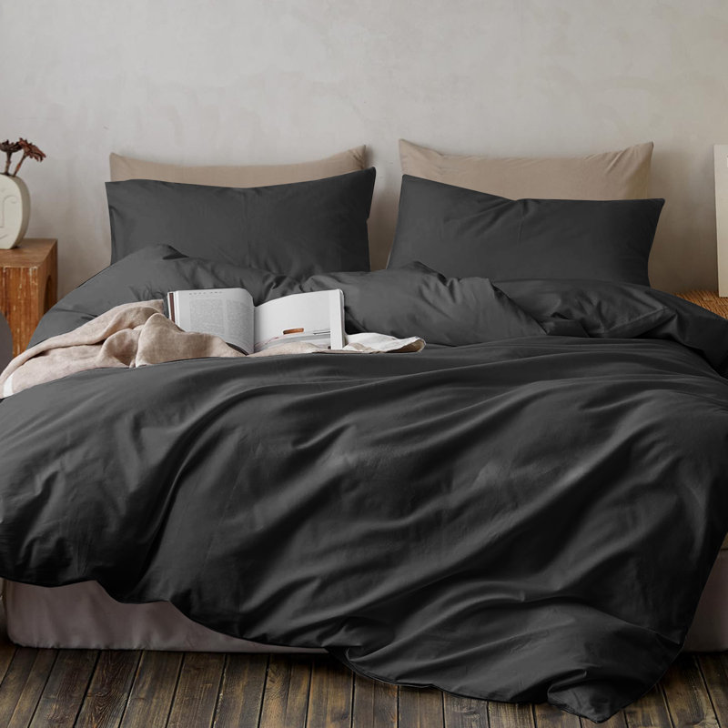 My Home Store Fridi Microfiber Reversible Duvet Cover Set , Black, Double Duvet Cover + 2 Standard Pillowcases