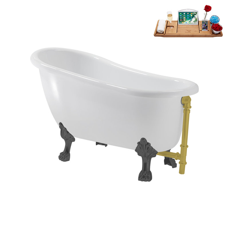 53.1'' x 25.6'' Soaking Acrylic Bathtub, Brushed Gun Metal, Brushed Gold