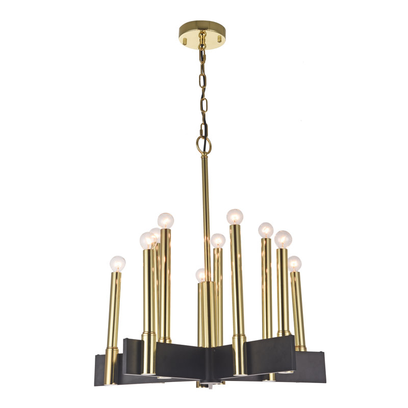 Lustre moderne 10 lumières en laiton mat et noir
