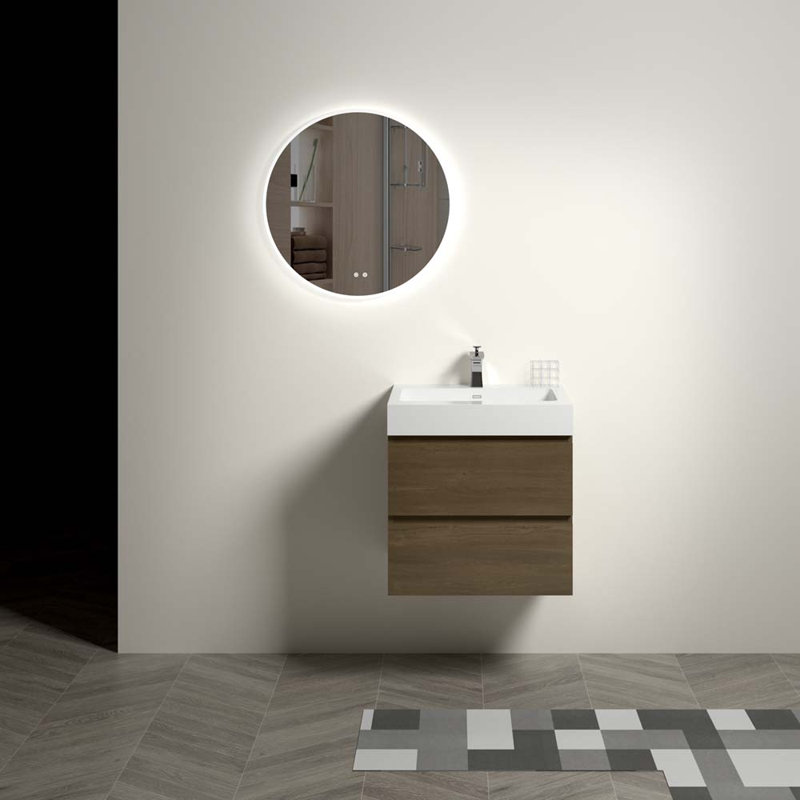 24'' Single Bathroom Vanity with Ceramic Top, Dark Oak/White