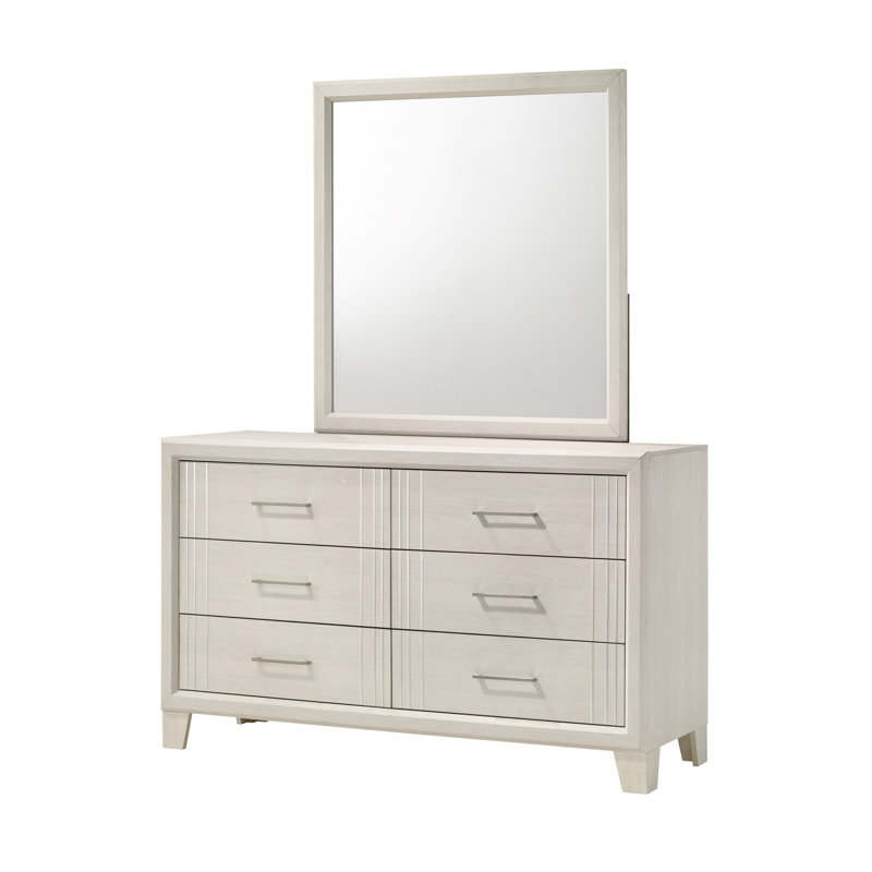 Commode 6 tiroirs Contemporary - Mobilier de chambre en bois beige, commode moderne à six tiroirs pour le rangement de la chambre à coucher
