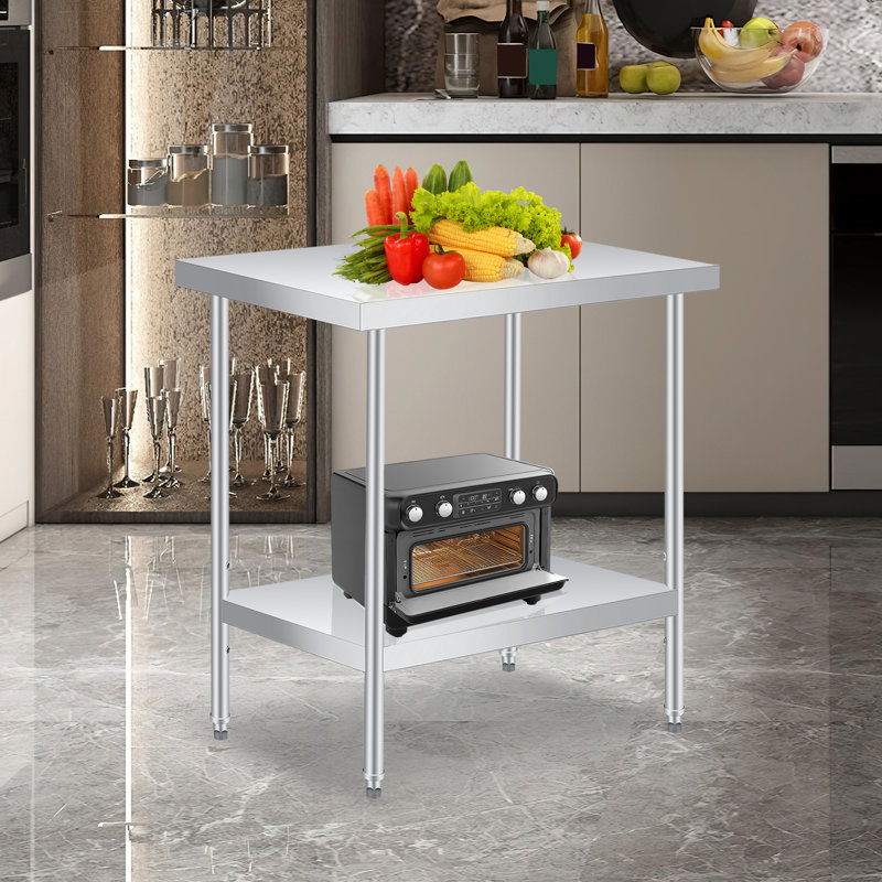 Table de travail réglable en acier inoxydable à tablette réglable, table de préparation commerciale robuste 24 po x 24 po, capacité de 660 lb, table de service en métal facile à nettoyer pour la cuisine, le restaurant, le bureau et le garage