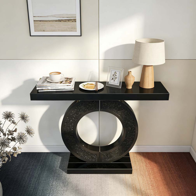 Console en miroir avec incrustation de diamant concassé, longue entrée, Noir