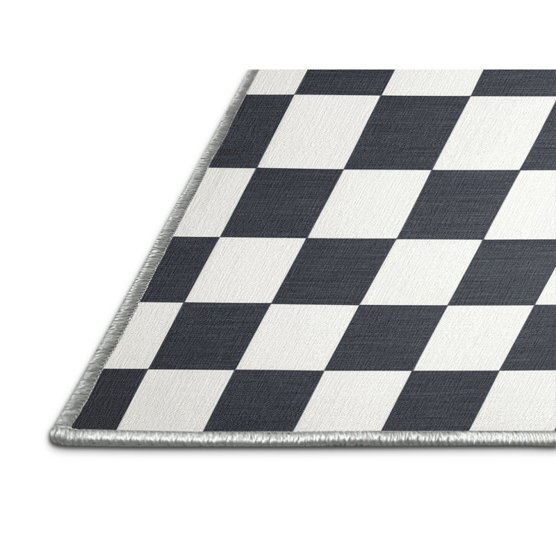 Machine Washable Checkered White Area Rug, Square 3'