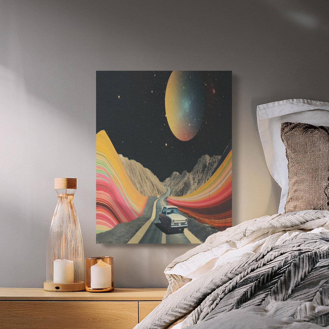 Retro Car Canvas Art, Galaxy Wall Decor, Space Road Trip Print, Modern Home Decor, Ready to Hang, Gallery Wrapped Canvas Wall Art