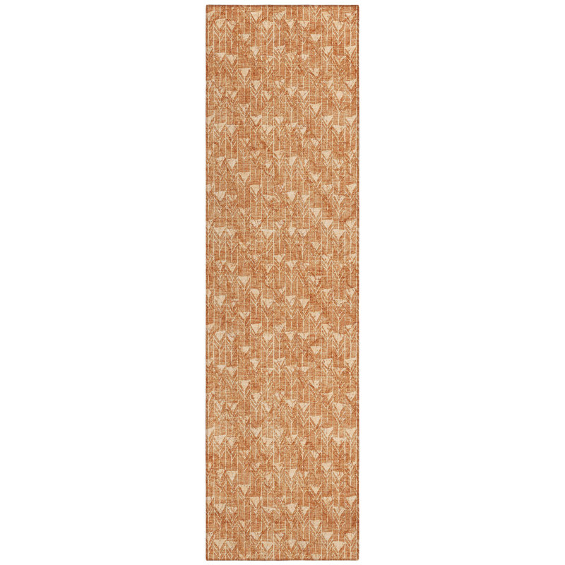8' Runner Bronze Geometric Washable Non Skid Indoor Outdoor Runner Rug