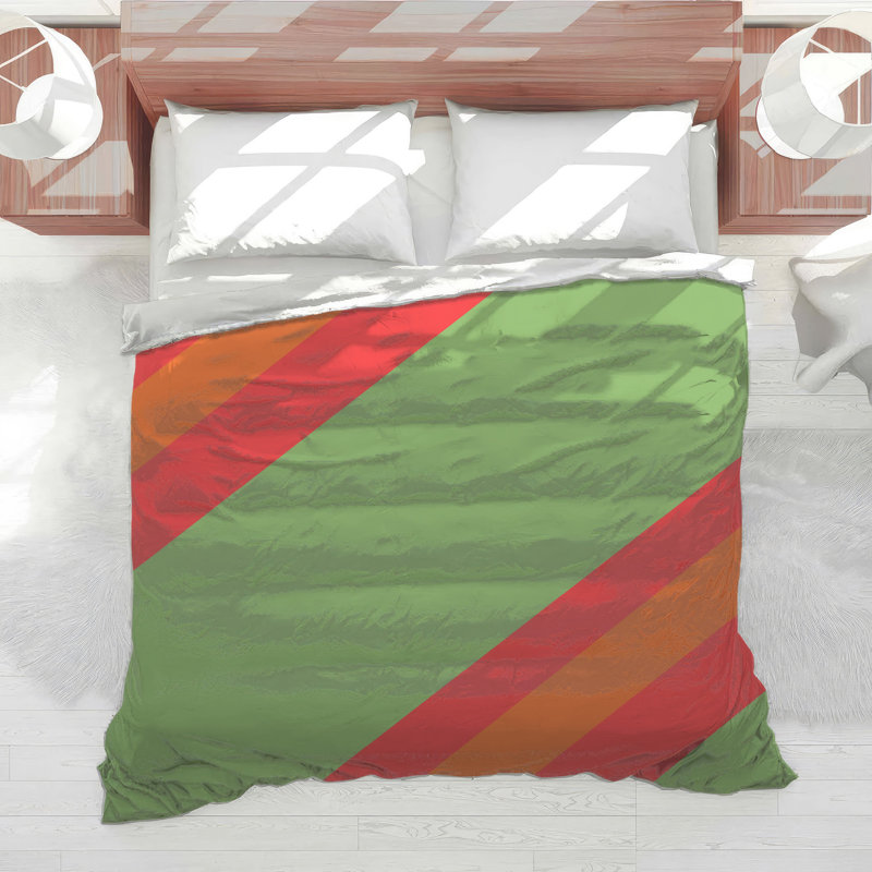 Édredon vert, rouge et orange, Grand lit
