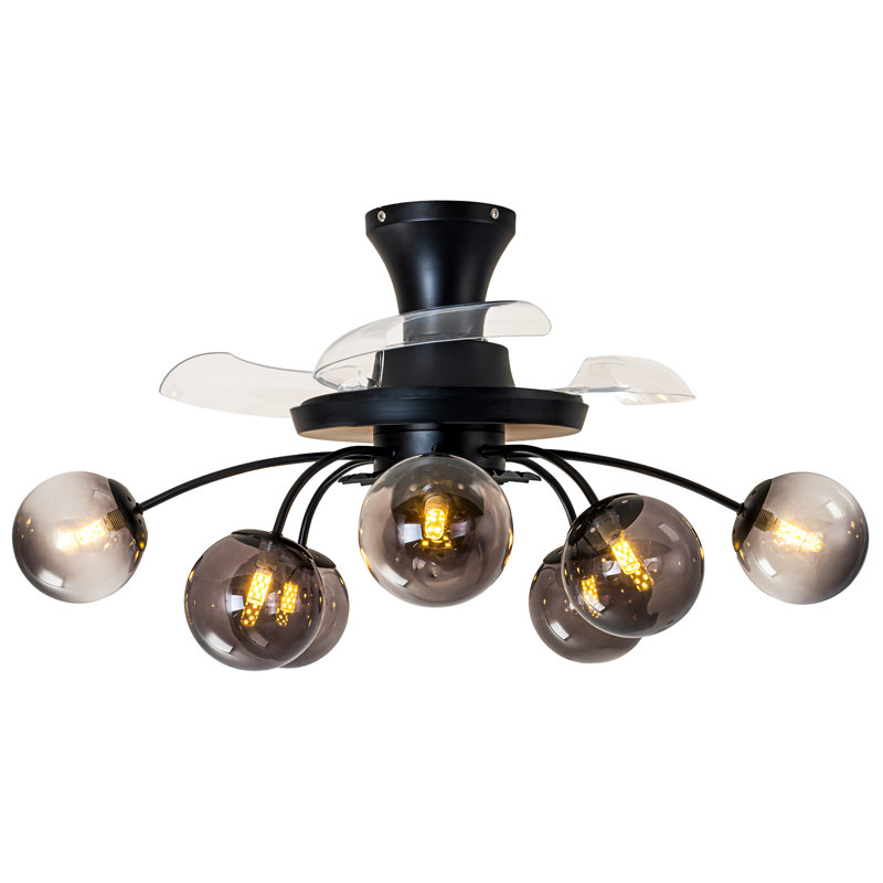 Ventilateur de plafond 8 lumières avec télécommande, Noir/gris