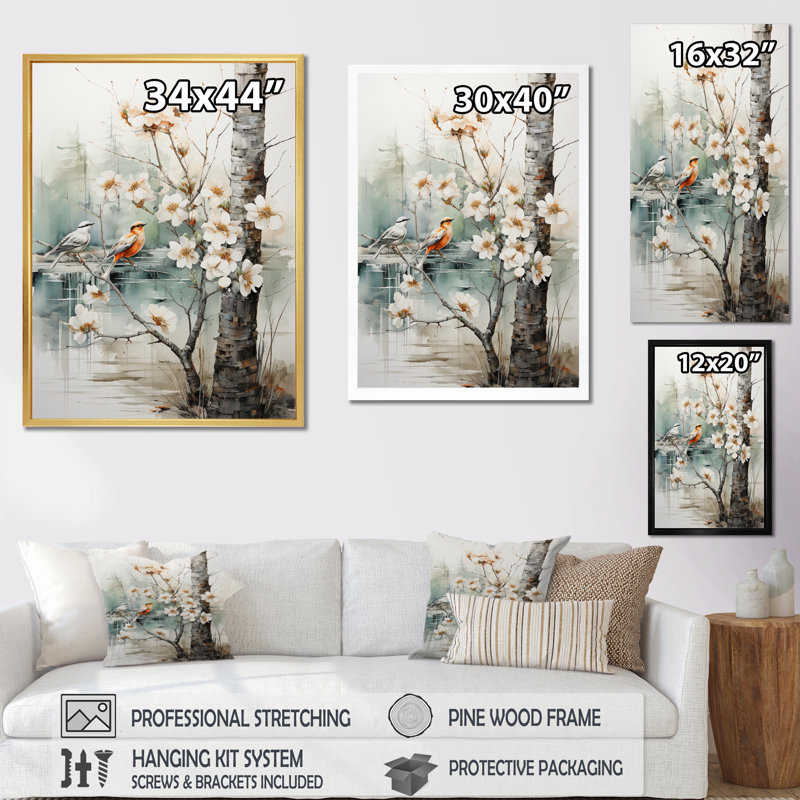 «Lusilla White and Grey Brich Woods Collage I», reproduction sur toile, H 40 po x l 30 po x P 1,5 po, Cadre photo argenté